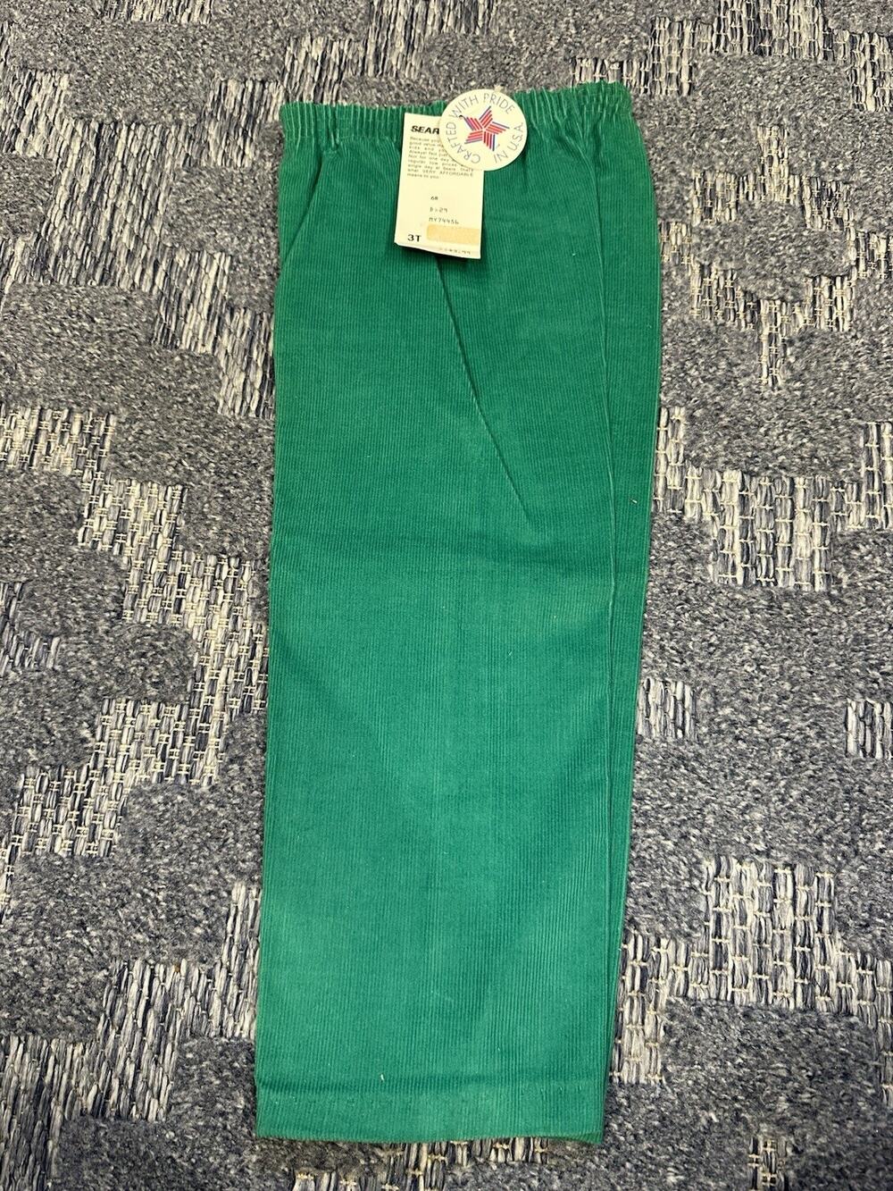 Vintage Sears Toddler Corduroy Pants Green Pull On Retro Made In USA Size 3T NEW